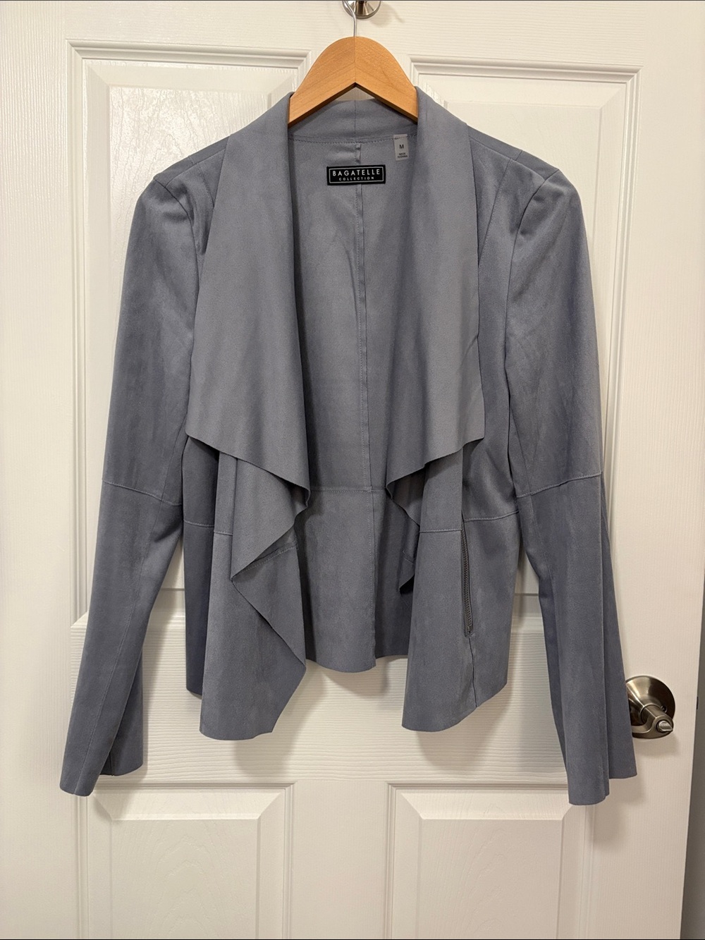 bagatelle Slate Gray Draped Open-Front Blazer